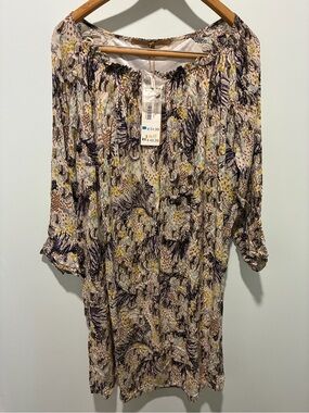 SILVIAN HEACH Boho Peasant Dress with Floral Insect Print Size Large NWT